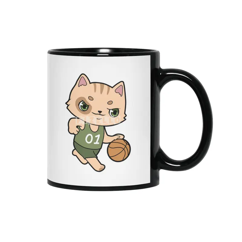 Cat at Basketball Sports Siyah Kupa