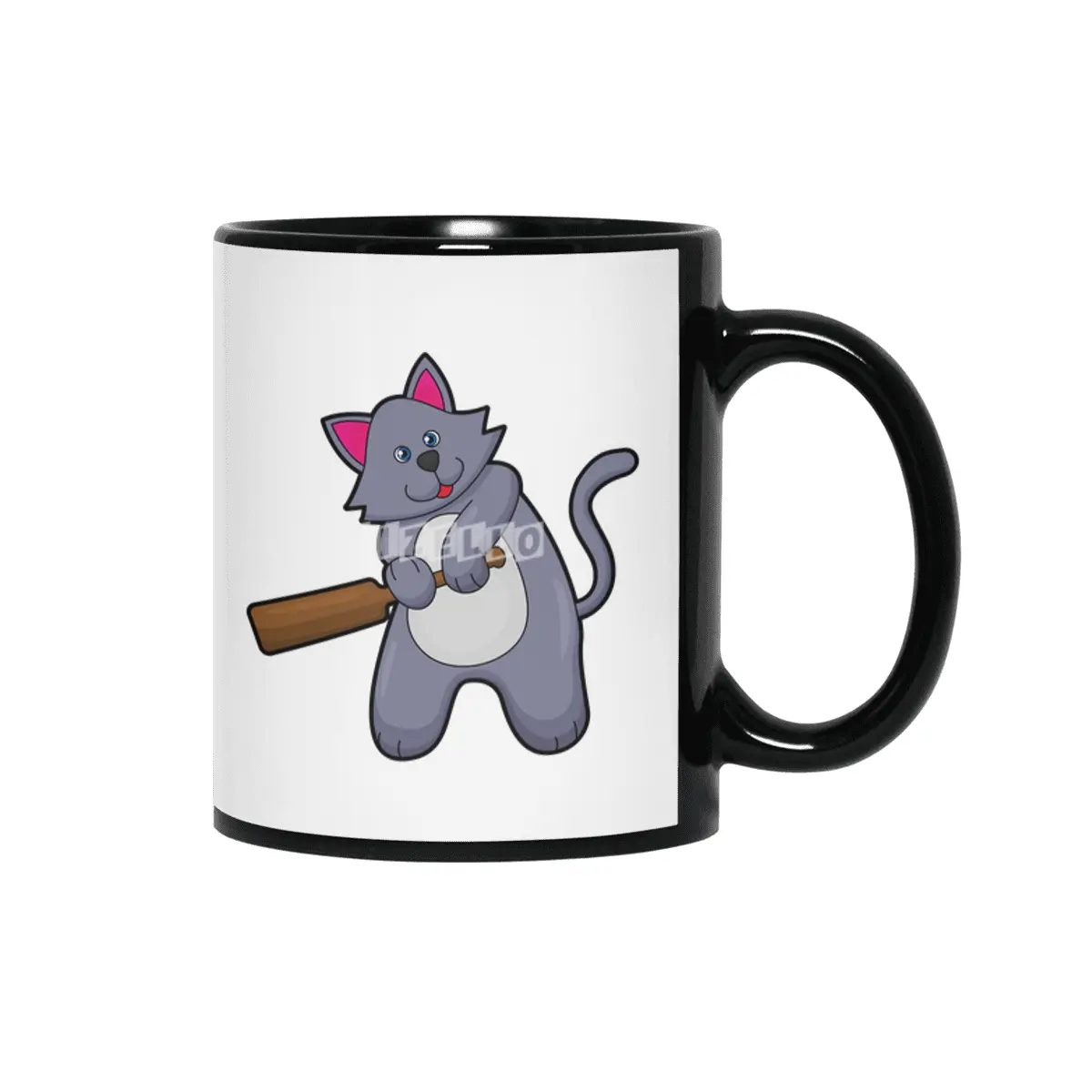 Cat at Cricket with Cricket bat Siyah Kupa