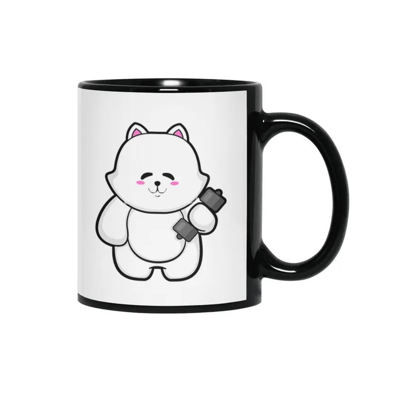 Cat at Fitness with Dumbbell Siyah Kupa