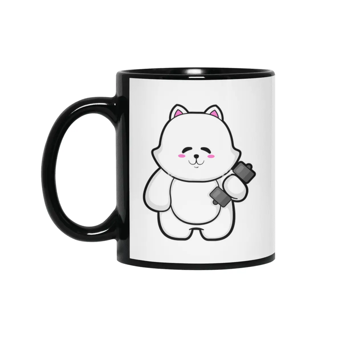 Cat at Fitness with Dumbbell Siyah Kupa