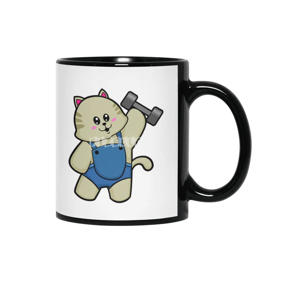 Cat at Fitness with Dumbbell Siyah Kupa