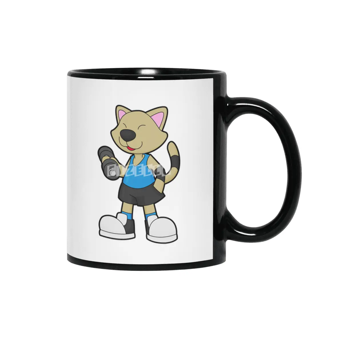 Cat at Fitness with Dumbbell Siyah Kupa