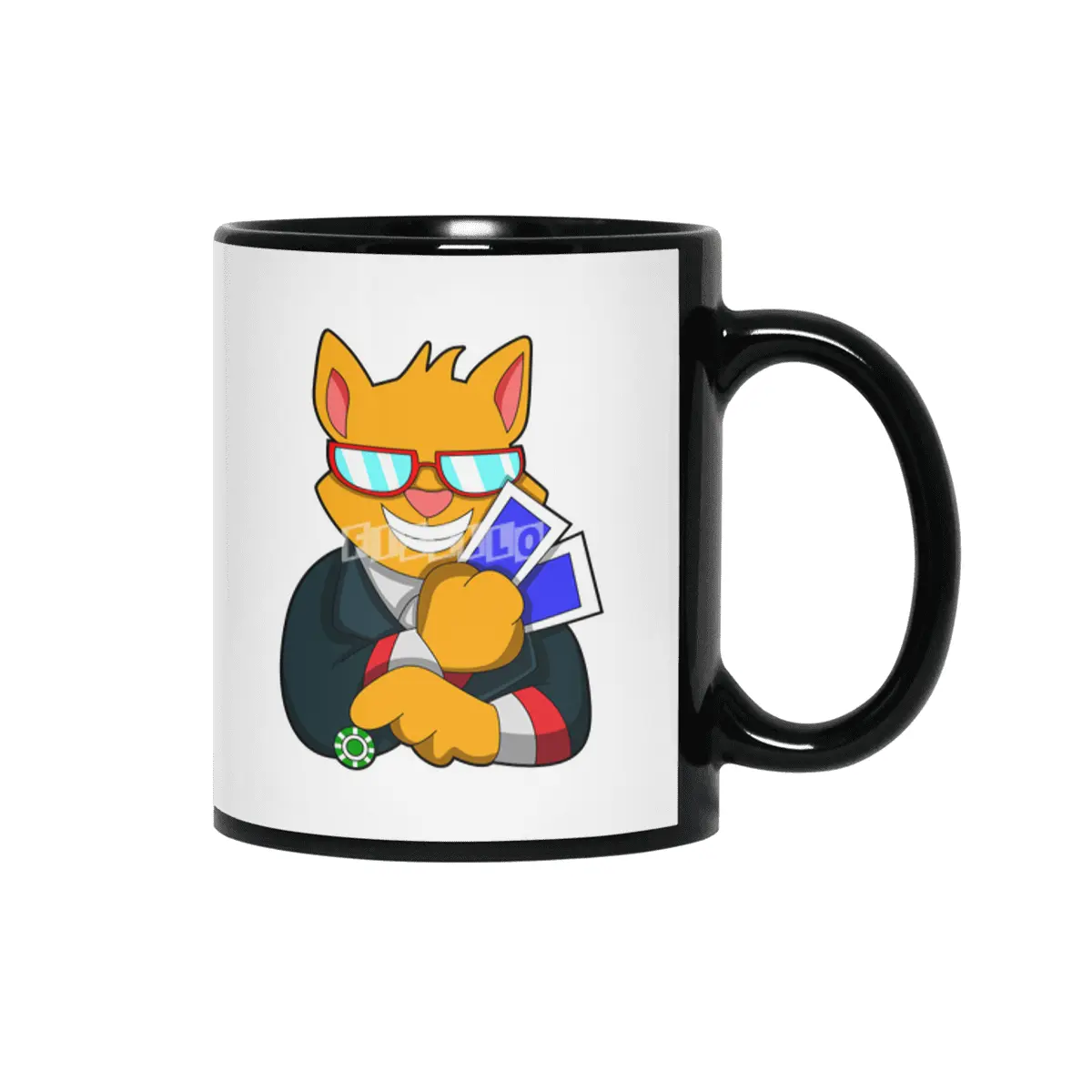 Cat at Poker with Cards & Poker chip Siyah Kupa