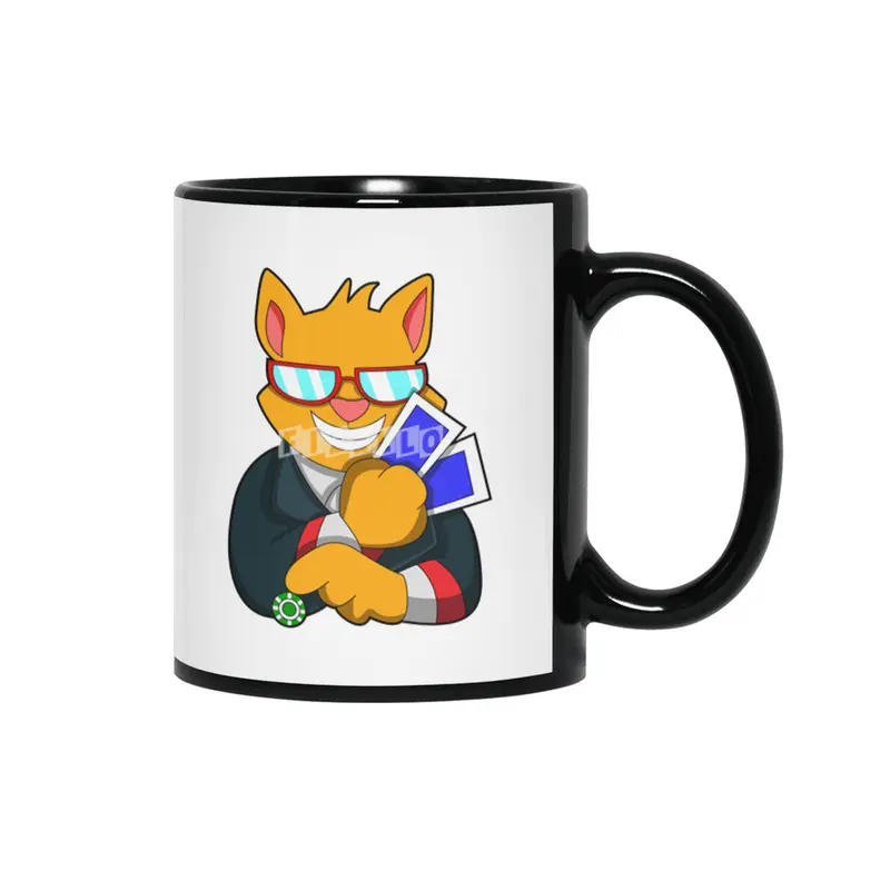 Cat at Poker with Cards & Poker chip Siyah Kupa