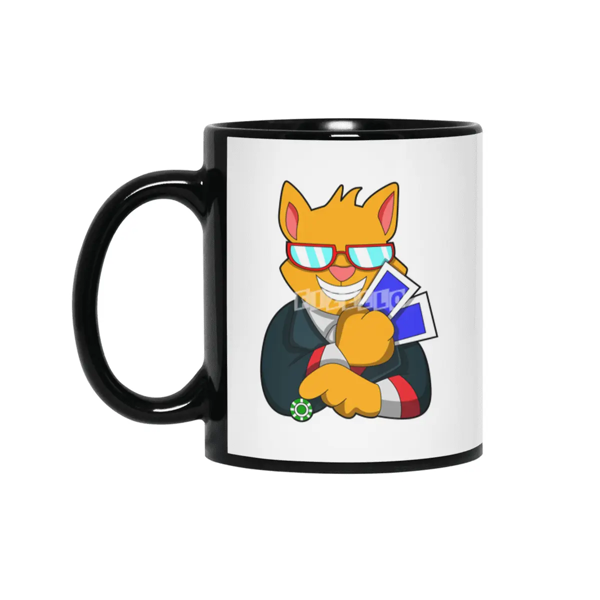 Cat at Poker with Cards & Poker chip Siyah Kupa