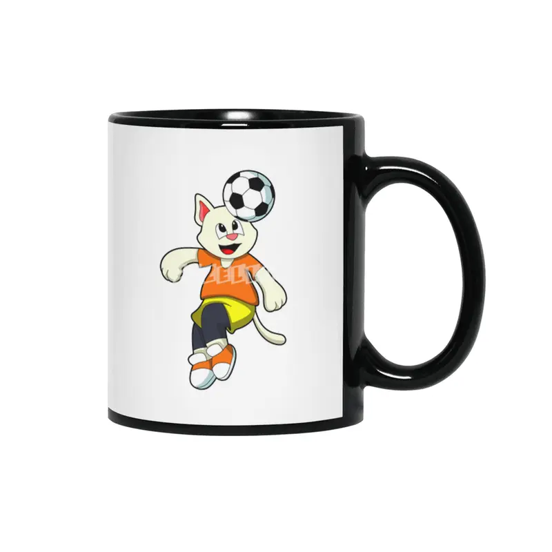Cat at Sports with Soccer Siyah Kupa