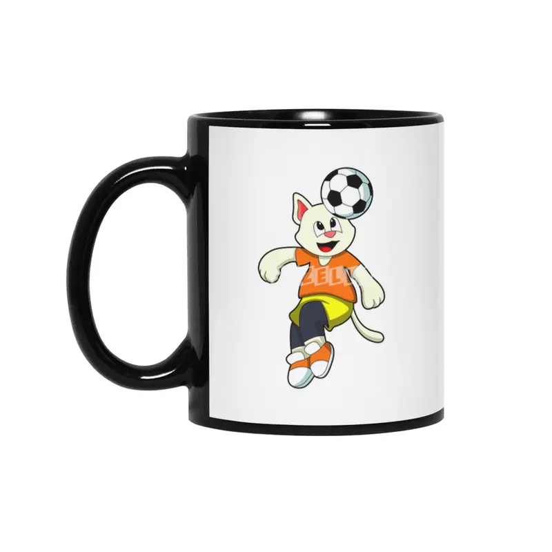 Cat at Sports with Soccer Siyah Kupa