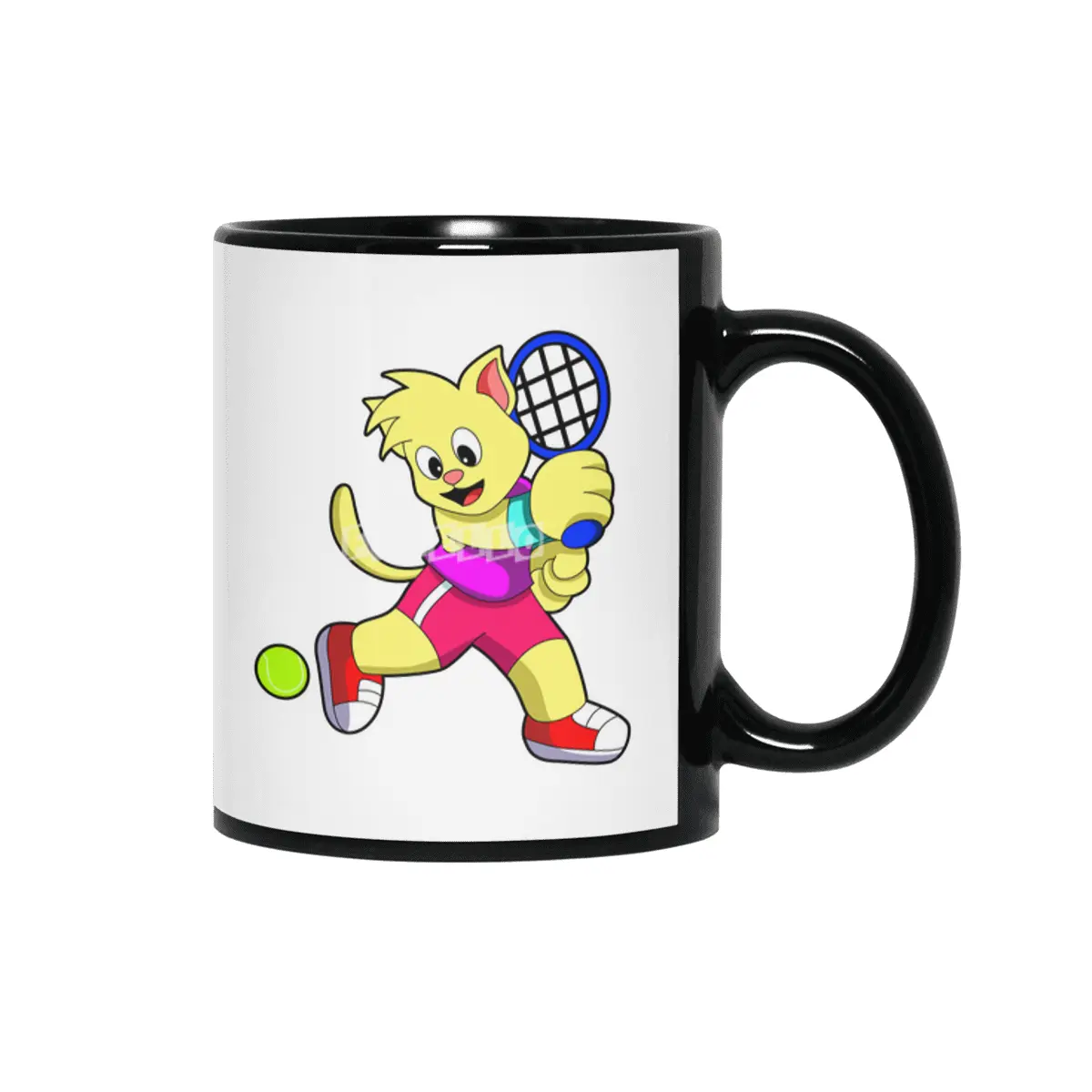 Cat at Tennis with Tennis racket & Tennis ball Siyah Kupa