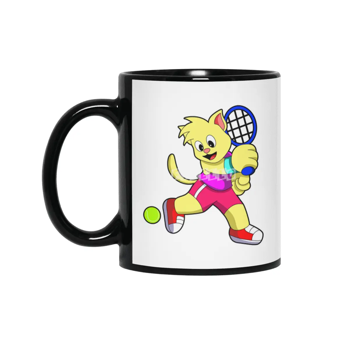 Cat at Tennis with Tennis racket & Tennis ball Siyah Kupa