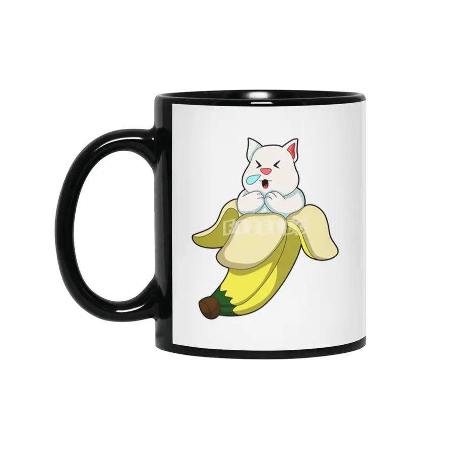 Cat with Banana Siyah Kupa