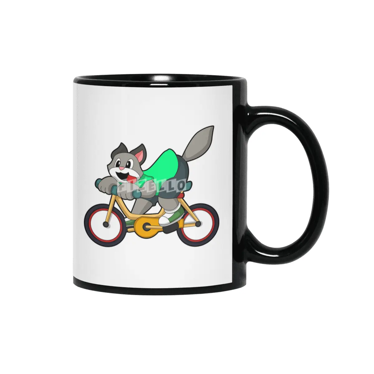 Cat with Bicycle Siyah Kupa