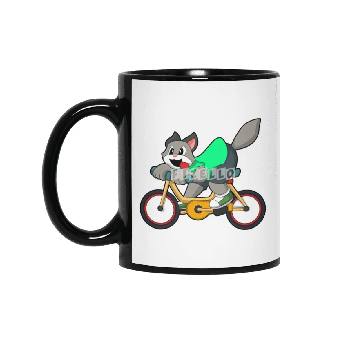Cat with Bicycle Siyah Kupa