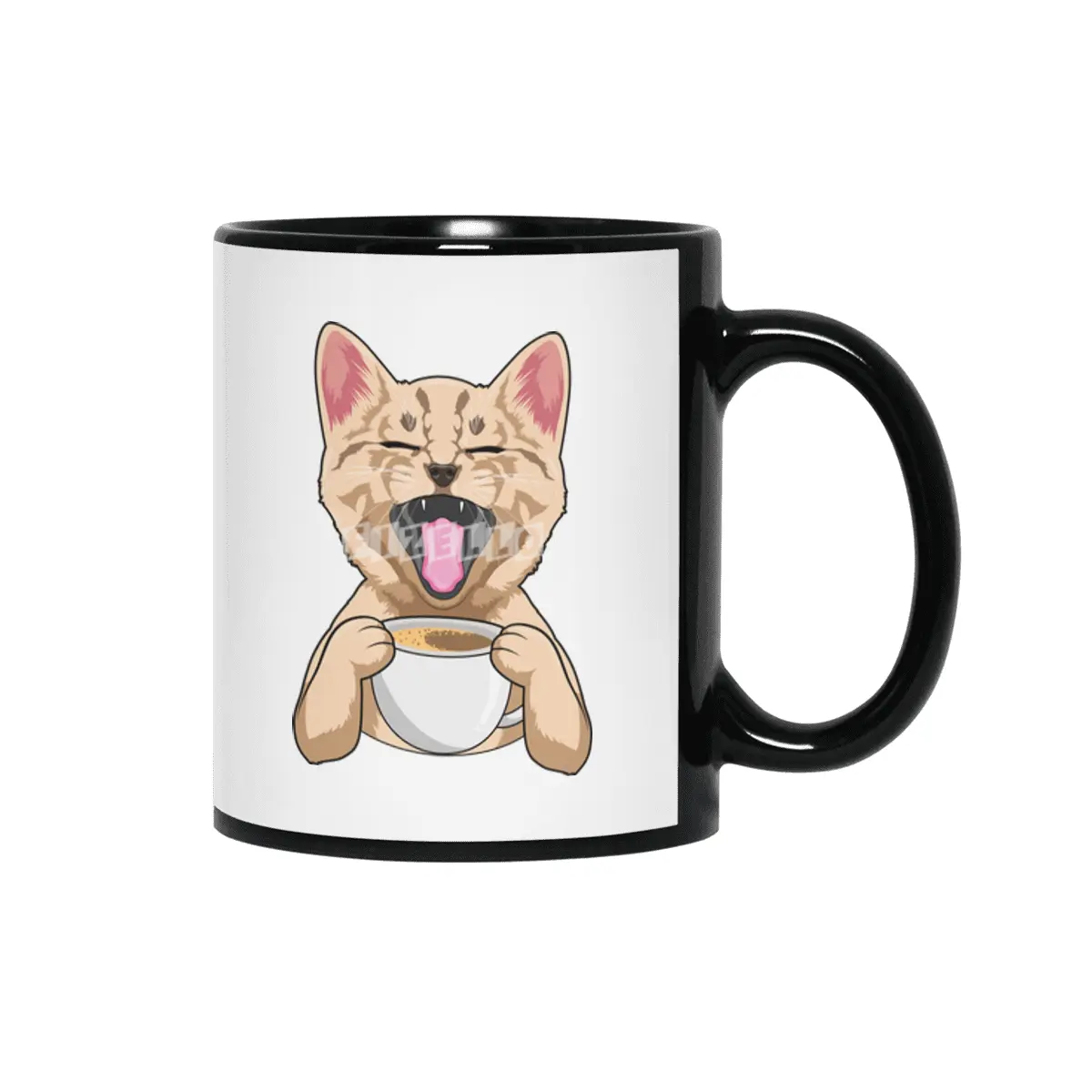 Cat with Cup of Coffee Siyah Kupa