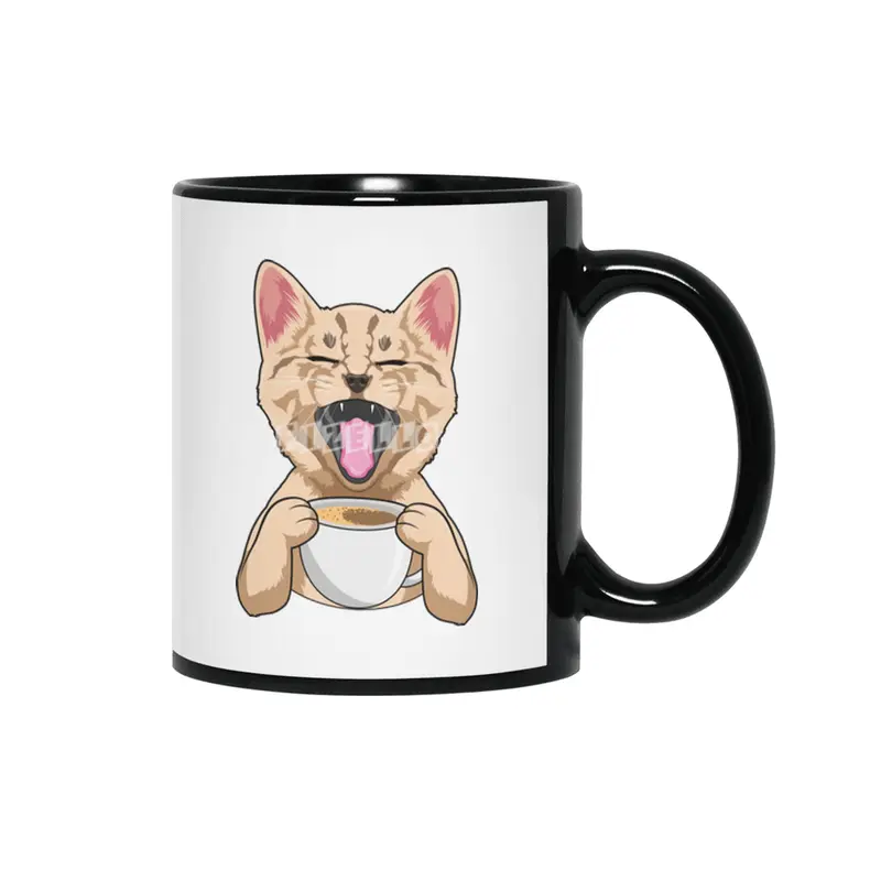 Cat with Cup of Coffee Siyah Kupa