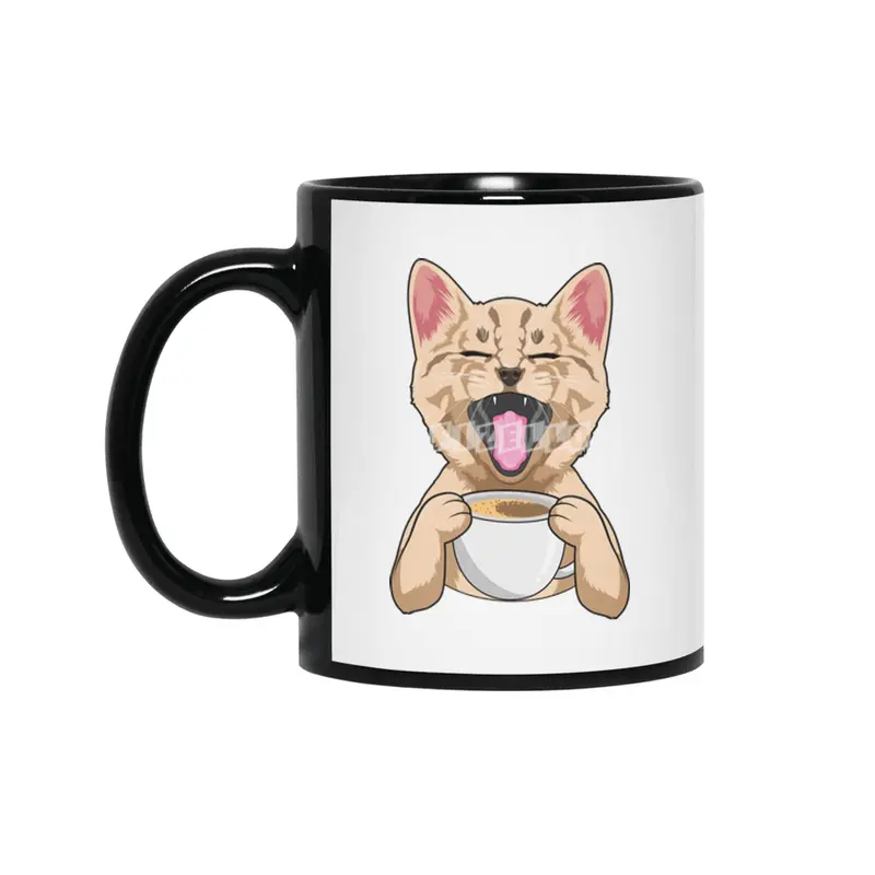 Cat with Cup of Coffee Siyah Kupa