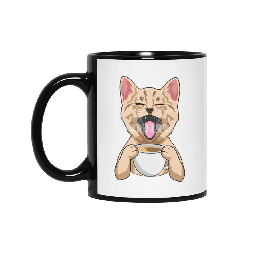 Cat with Cup of Coffee Siyah Kupa