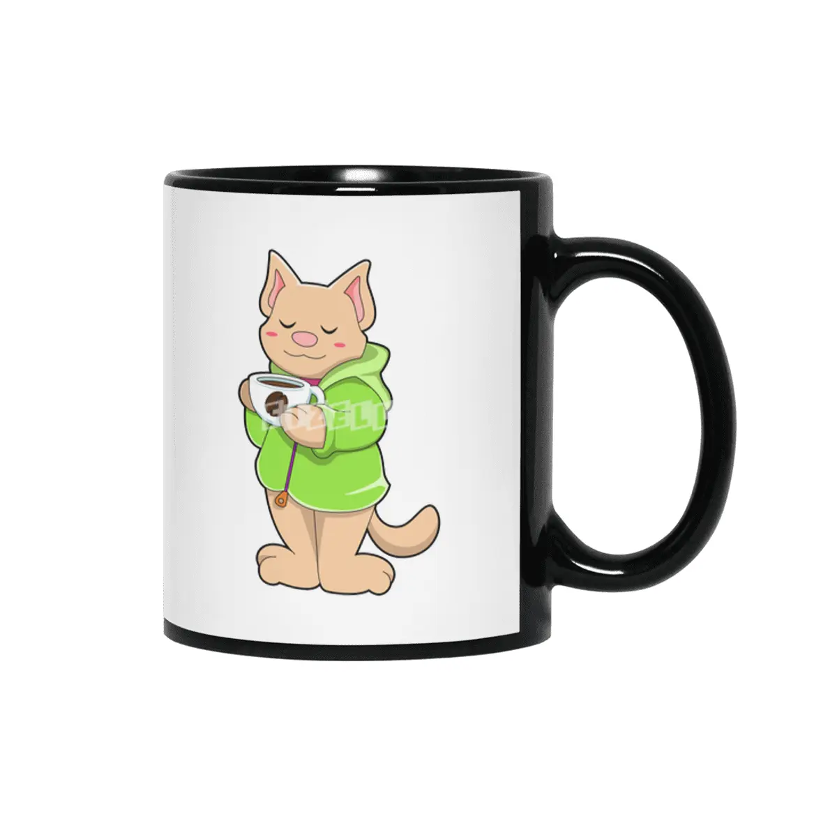 Cat with Cup of Coffee & Pajamas Siyah Kupa