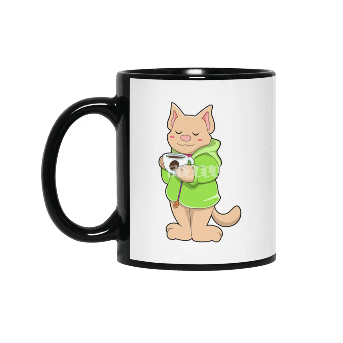 Cat with Cup of Coffee & Pajamas Siyah Kupa
