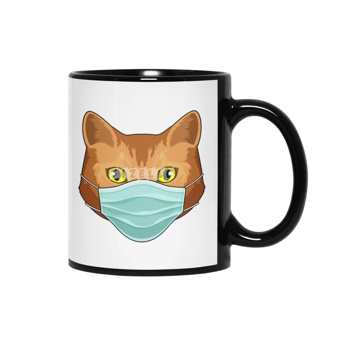 Cat with Face mask Siyah Kupa