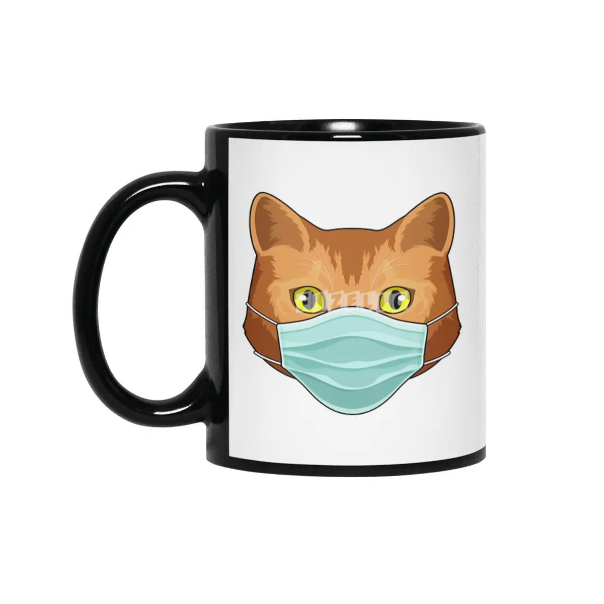 Cat with Face mask Siyah Kupa