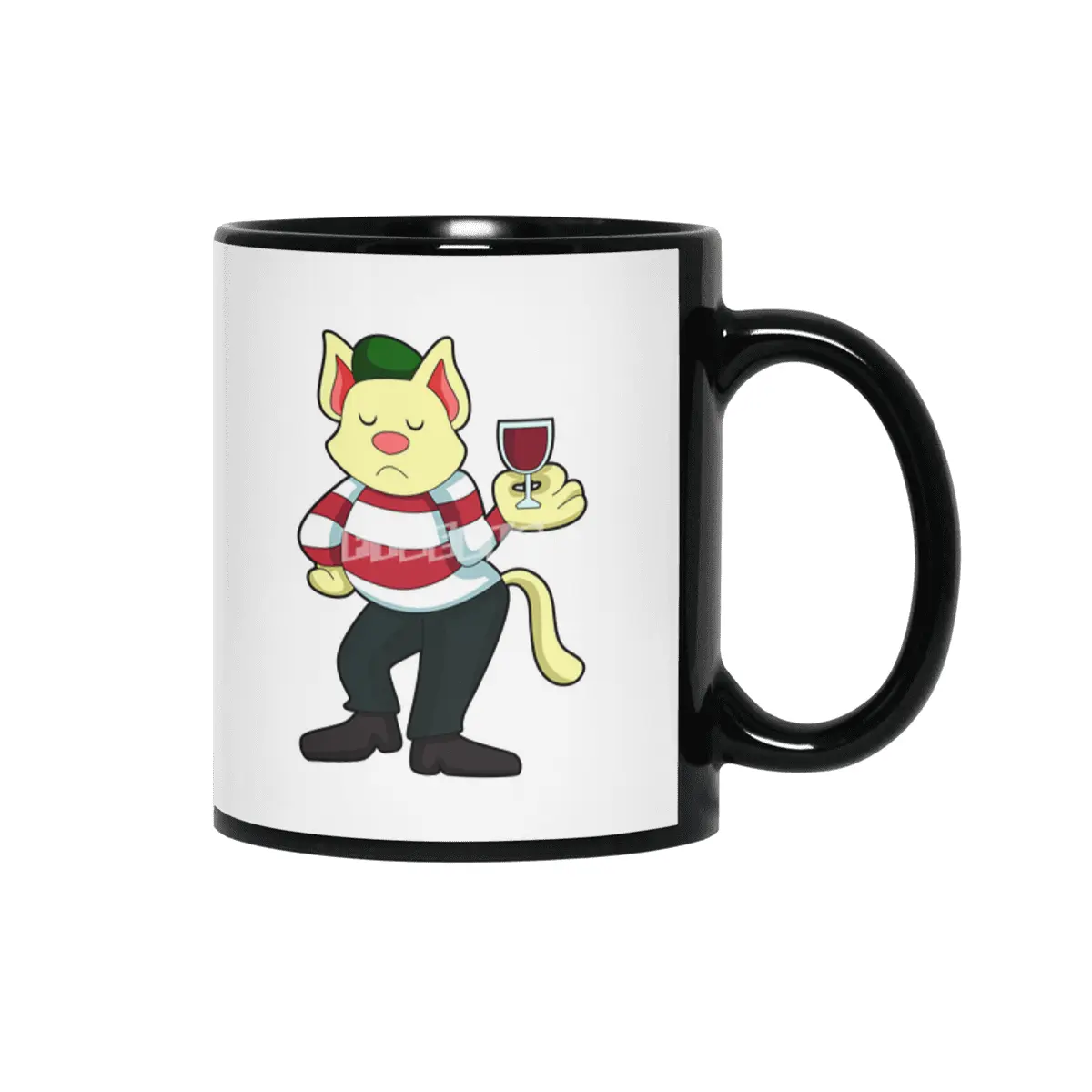 Cat with Glass of Red wine Siyah Kupa