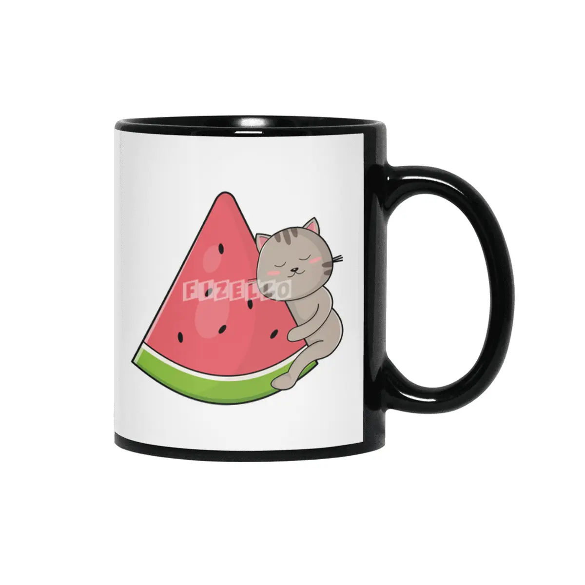 Cat with Watermelon Siyah Kupa