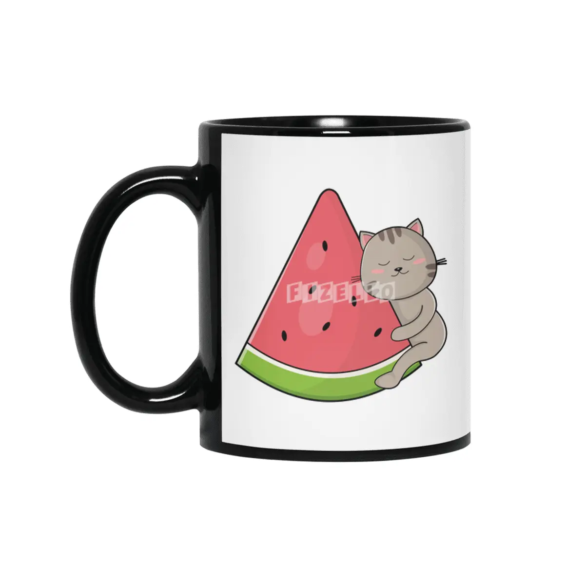 Cat with Watermelon Siyah Kupa