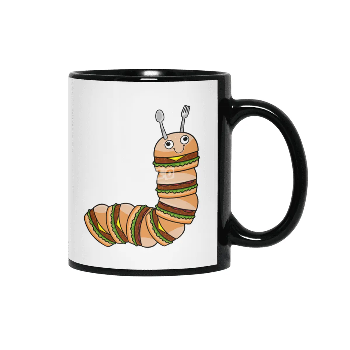 Caterpillar as Cheeseburger with Beef & Salad Siyah Kupa