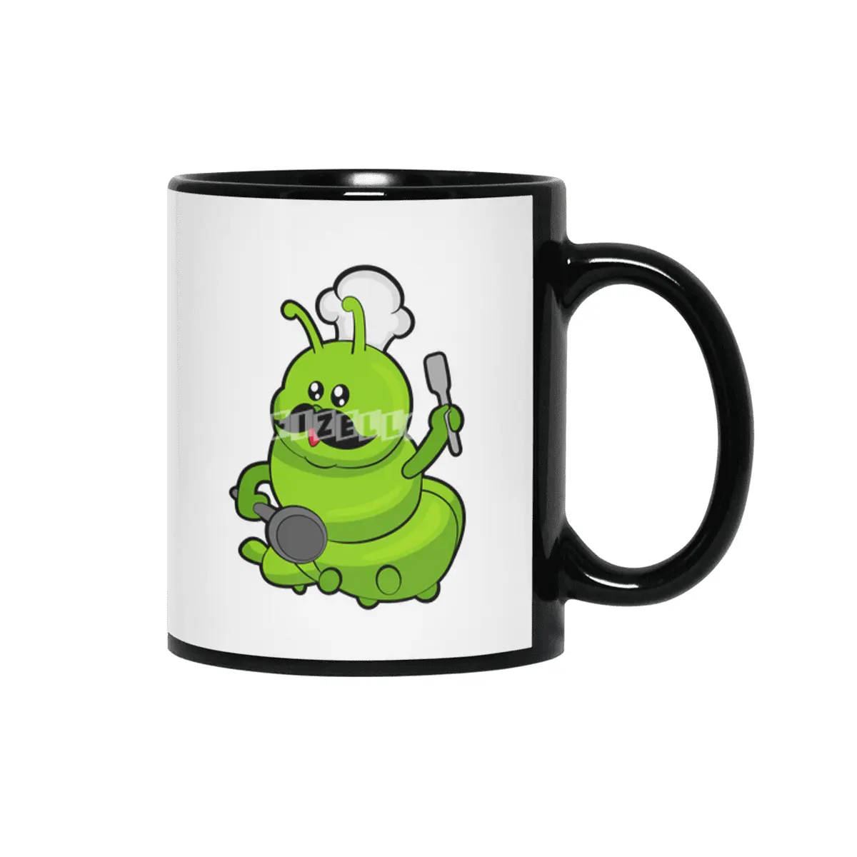 Caterpillar as Cook with Mustache Siyah Kupa