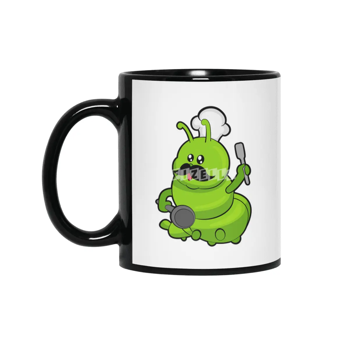 Caterpillar as Cook with Mustache Siyah Kupa