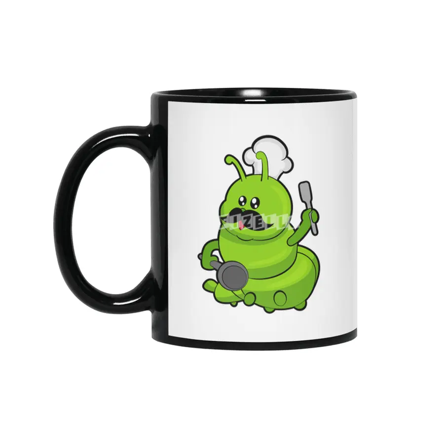 Caterpillar as Cook with Mustache Siyah Kupa