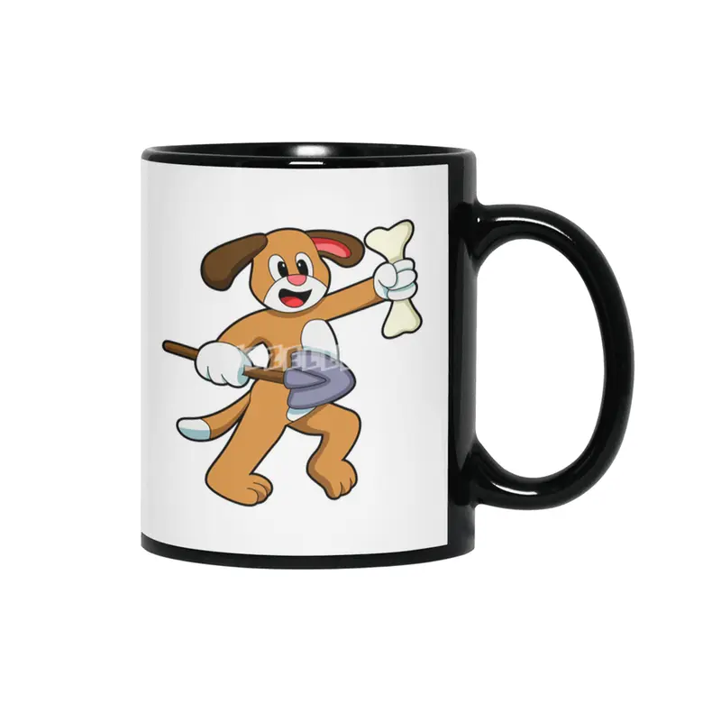 Dog with Bone & Shovel Siyah Kupa