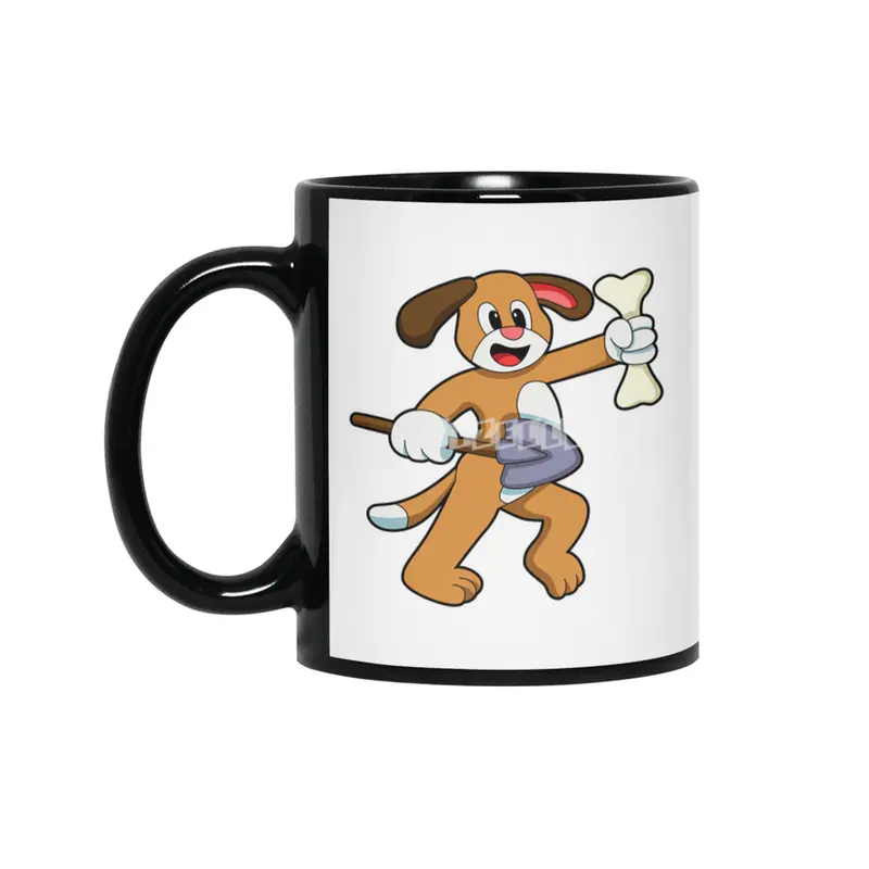 Dog with Bone & Shovel Siyah Kupa