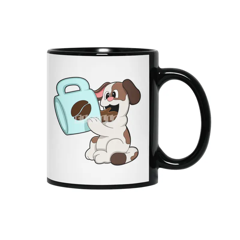 Dog with Cup of Coffee Siyah Kupa