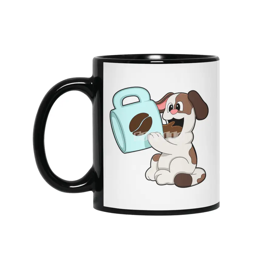 Dog with Cup of Coffee Siyah Kupa