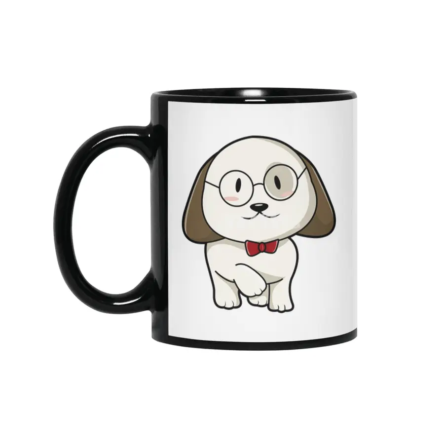 Dog with Tie & Glasses Siyah Kupa
