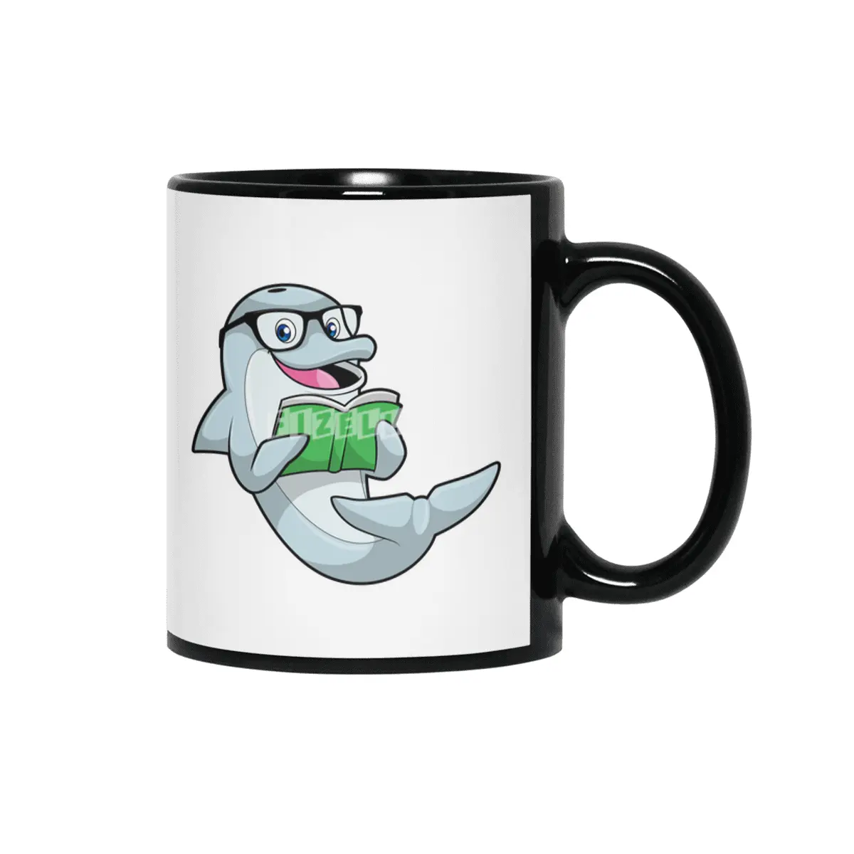 Dolphin as Nerd with Glasses & Book Siyah Kupa