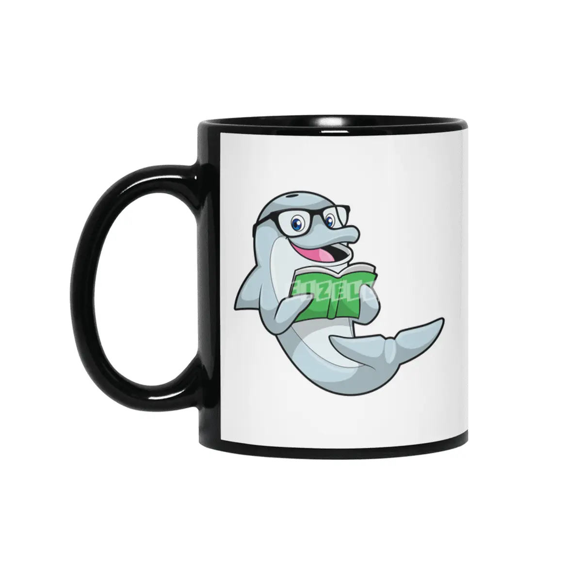 Dolphin as Nerd with Glasses & Book Siyah Kupa