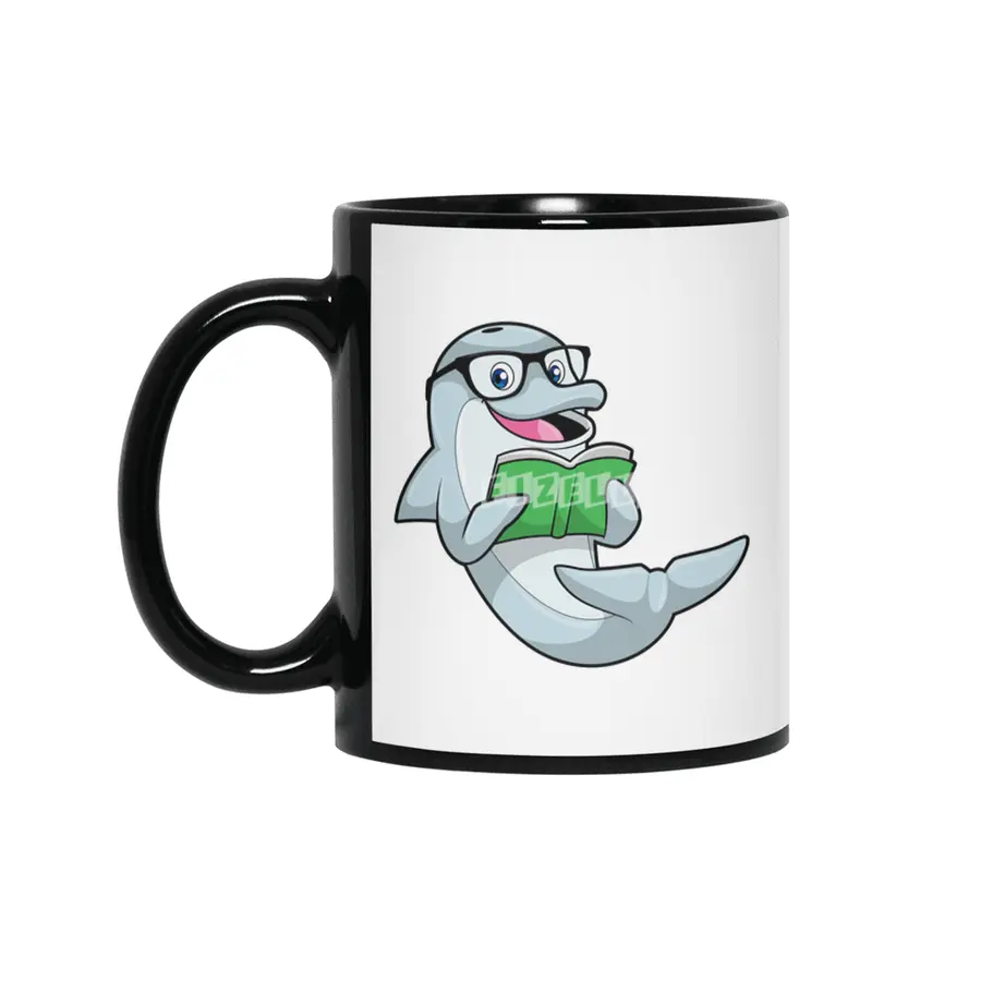 Dolphin as Nerd with Glasses & Book Siyah Kupa
