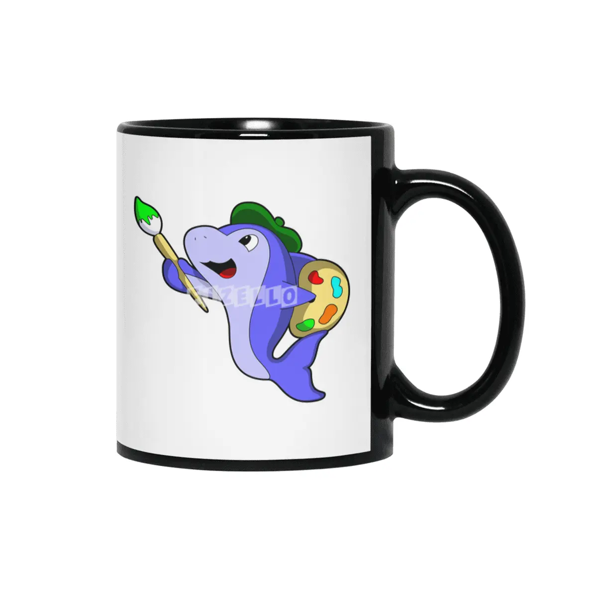 Dolphin as Painter with Colour & Brush Siyah Kupa