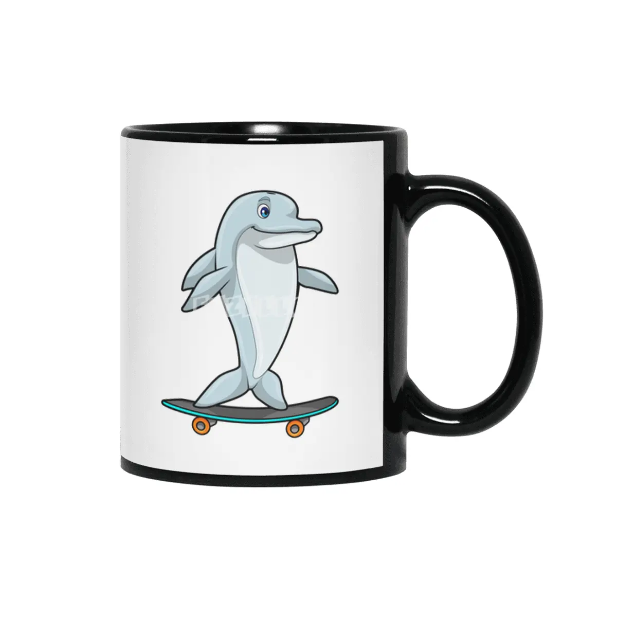 Dolphin as Skater with Skateboard Siyah Kupa