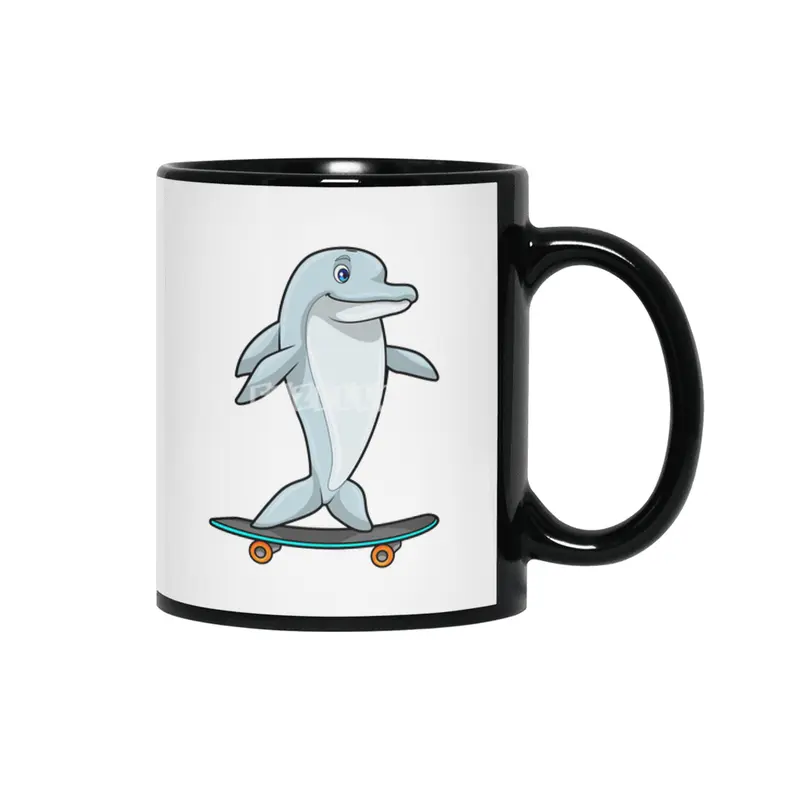 Dolphin as Skater with Skateboard Siyah Kupa