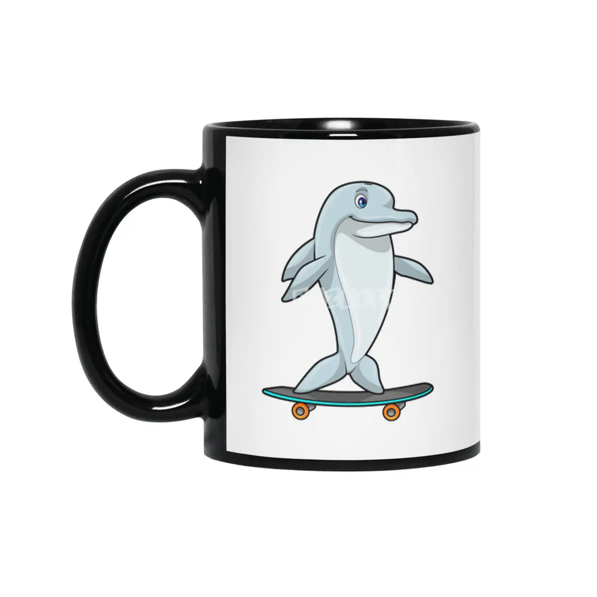 Dolphin as Skater with Skateboard Siyah Kupa