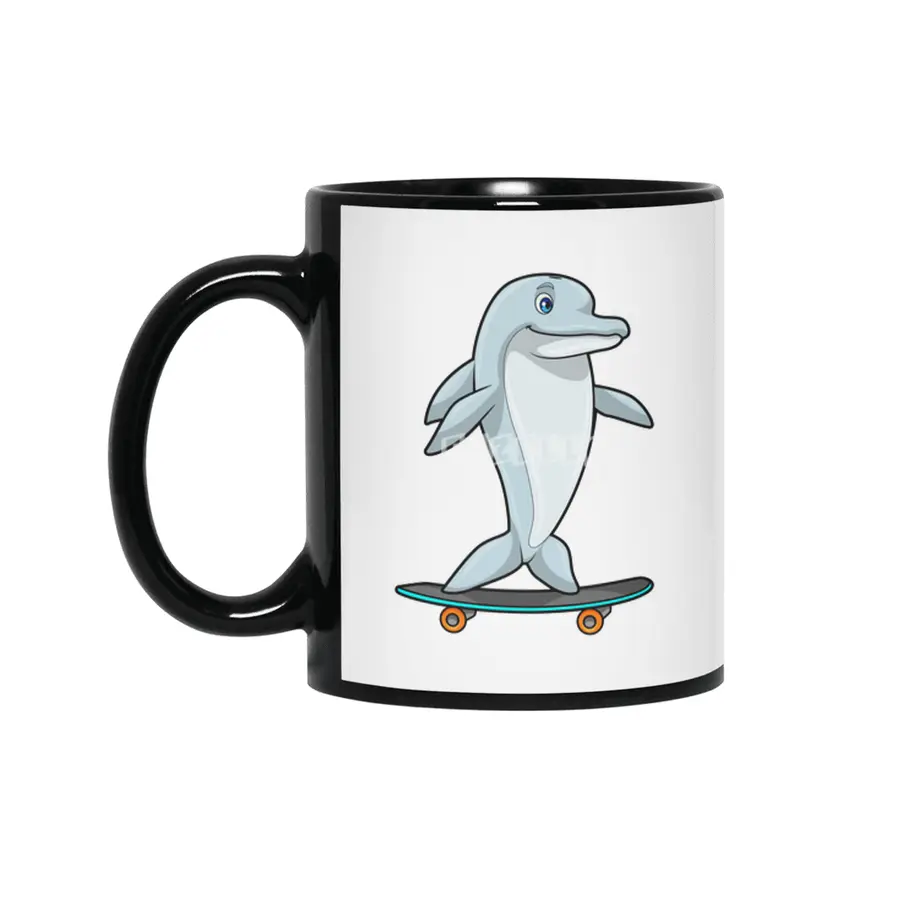 Dolphin as Skater with Skateboard Siyah Kupa