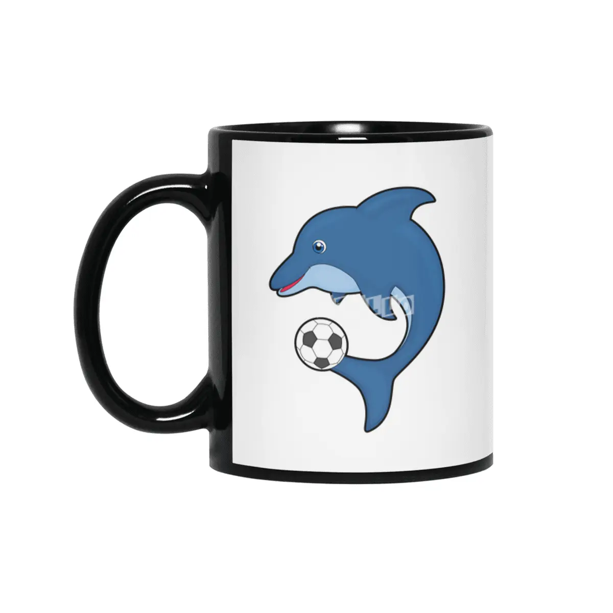 Dolphin as Soccer player with Soccer ball Siyah Kupa