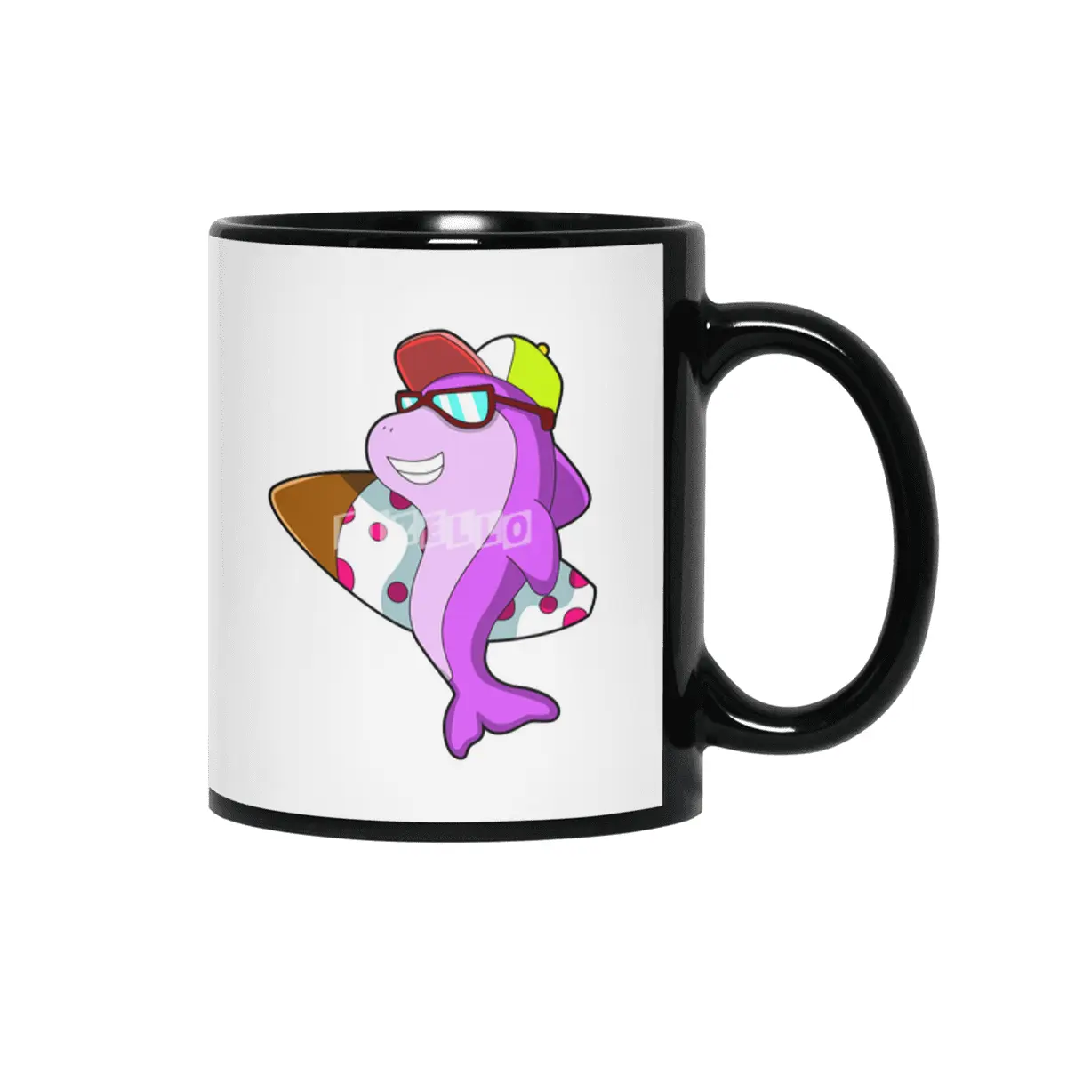 Dolphin as Surfer with Surfboard & Cap Siyah Kupa