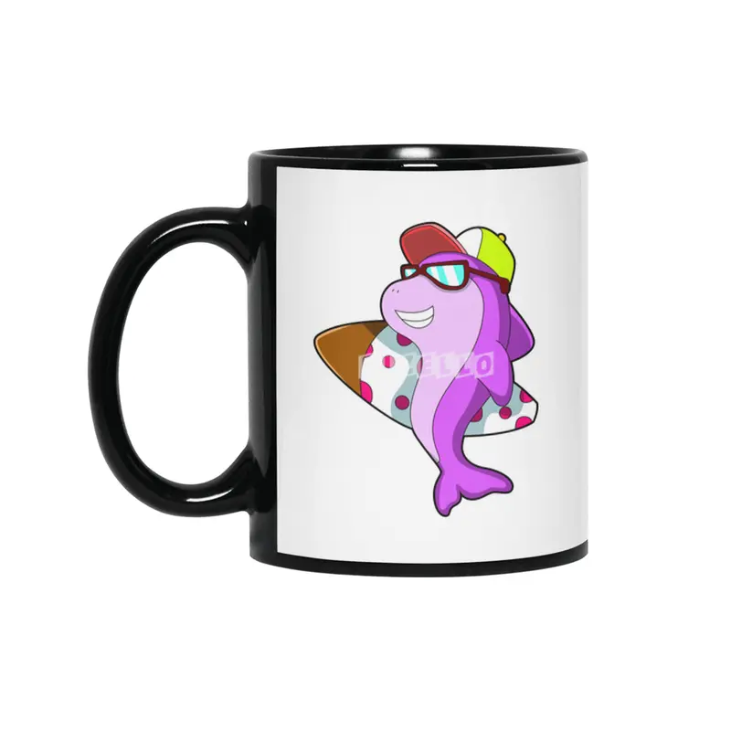 Dolphin as Surfer with Surfboard & Cap Siyah Kupa