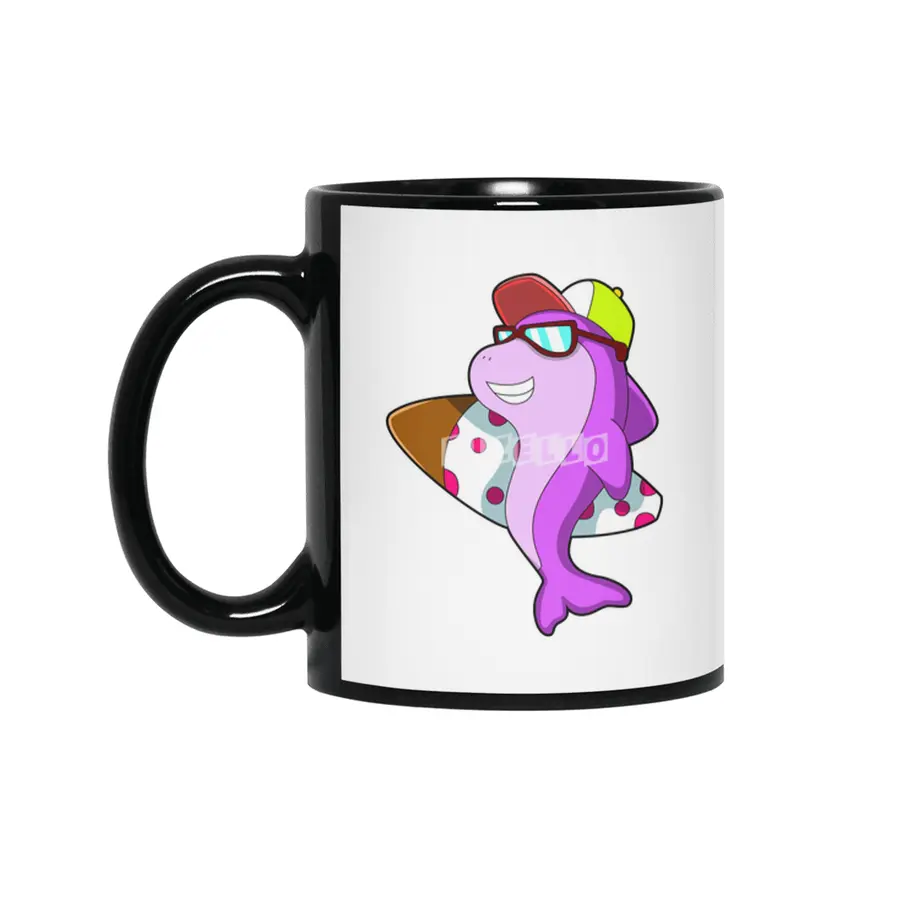 Dolphin as Surfer with Surfboard & Cap Siyah Kupa