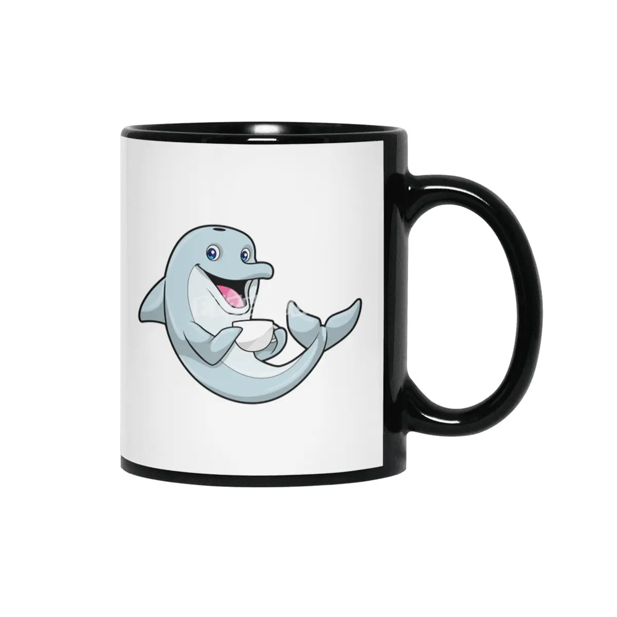 Dolphin with Cup of Coffee Siyah Kupa