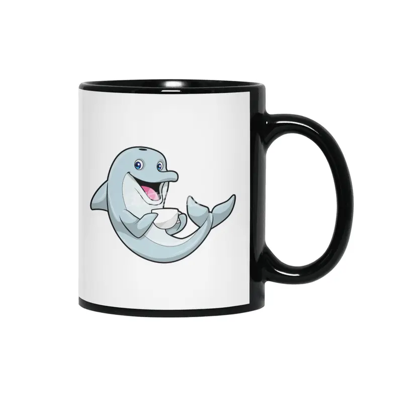 Dolphin with Cup of Coffee Siyah Kupa